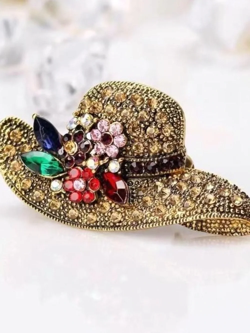 Anthropologie Multicolor Crystal Hat Brooch